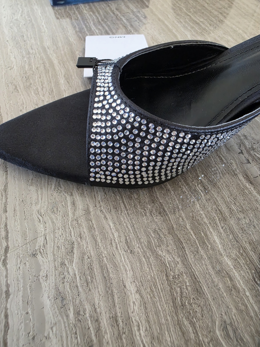 Mango Black Rhinestone Pointed-Toe Mule - Picture 10 of 13